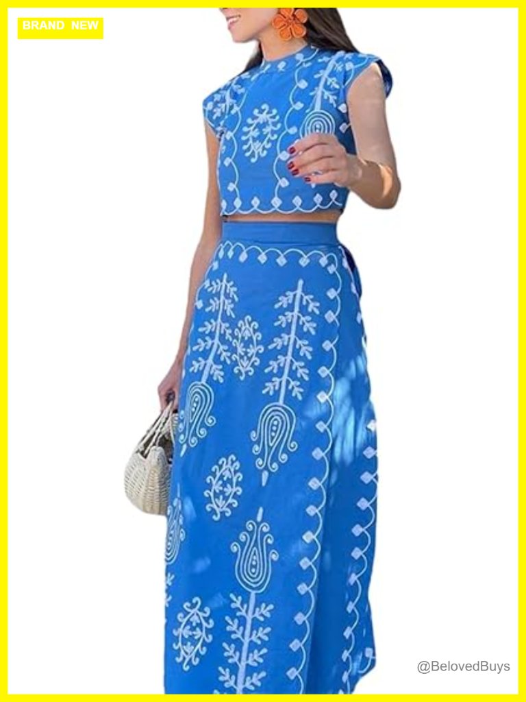 Bohemian Floral Printed 2 Piece Set Crop Tank Top & Maxi Skirt Set Outfit